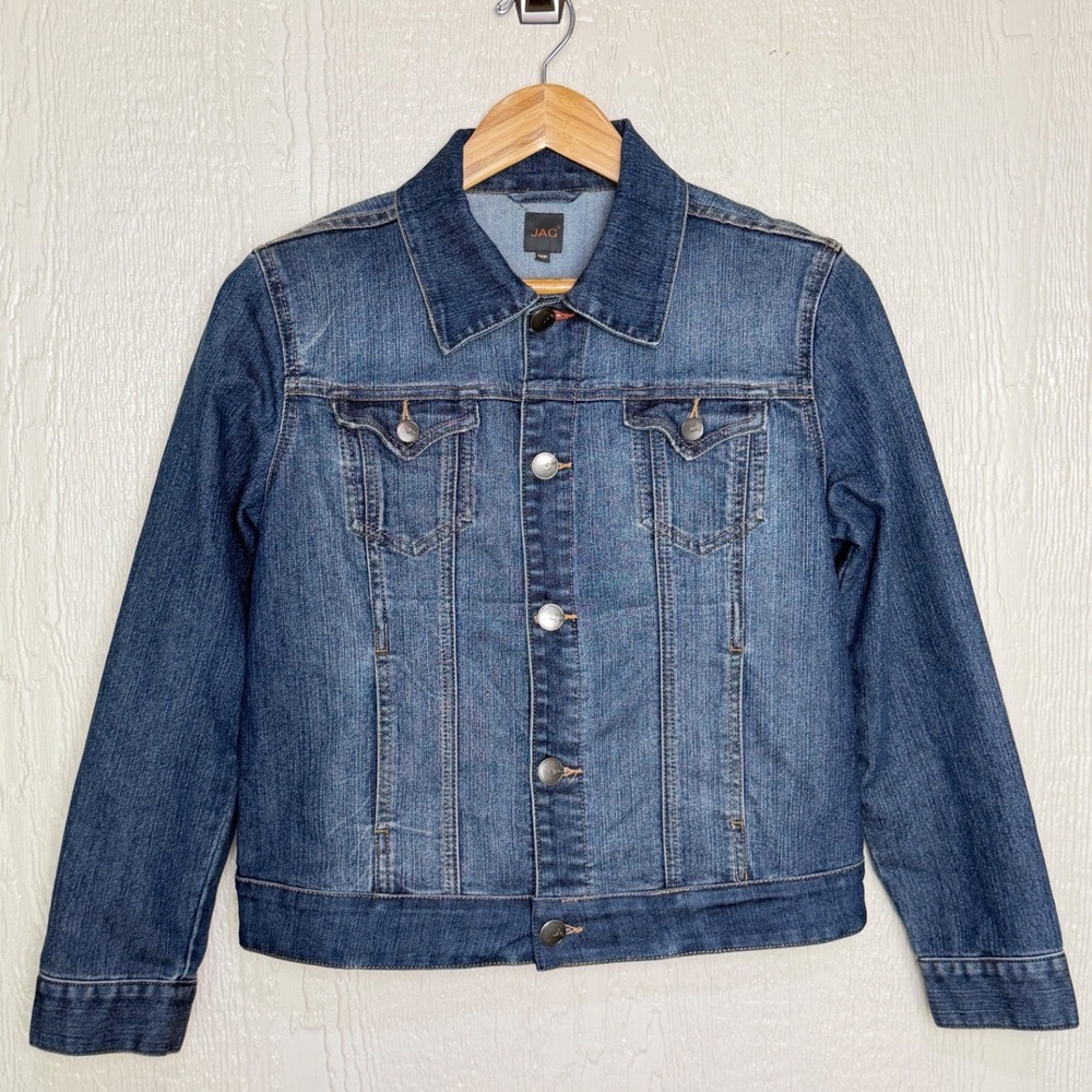 JAG Women Medium Wash Stretch Denim Jacket Blue MP Petite Western Glove Works